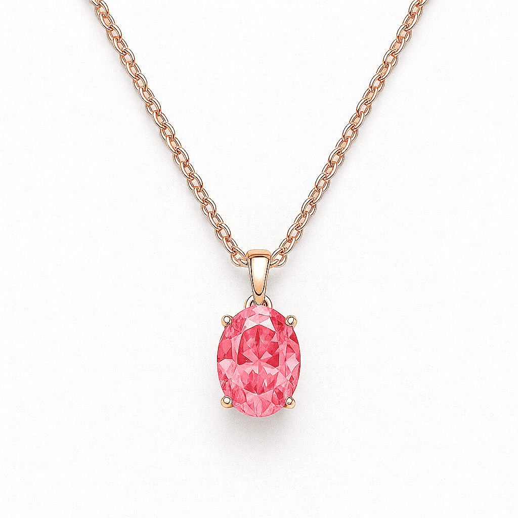 3ct Oval Pink Diamond Pendant Necklace in 9ct Yellow Gold