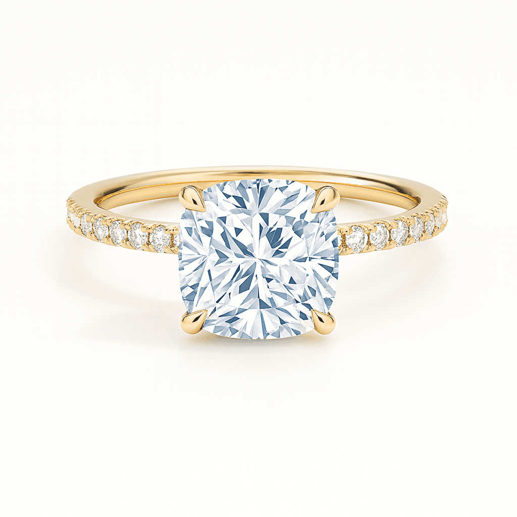 Secret Aura Halo Cushion 2ct Diamond in 9ct Yellow Gold, 18ct Yellow Gold
