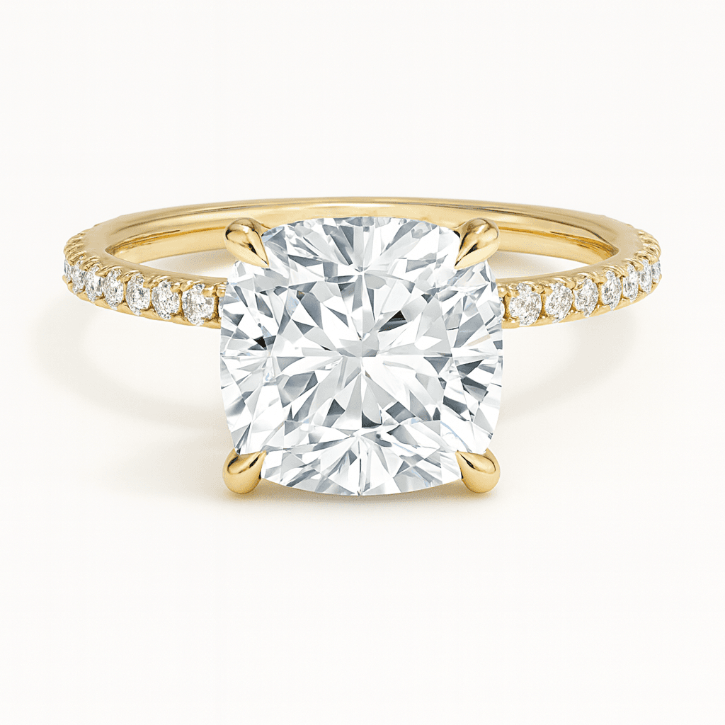 Secret Aura Halo Cushion 3ct Diamond in 9ct Yellow Gold, 18ct Yellow Gold