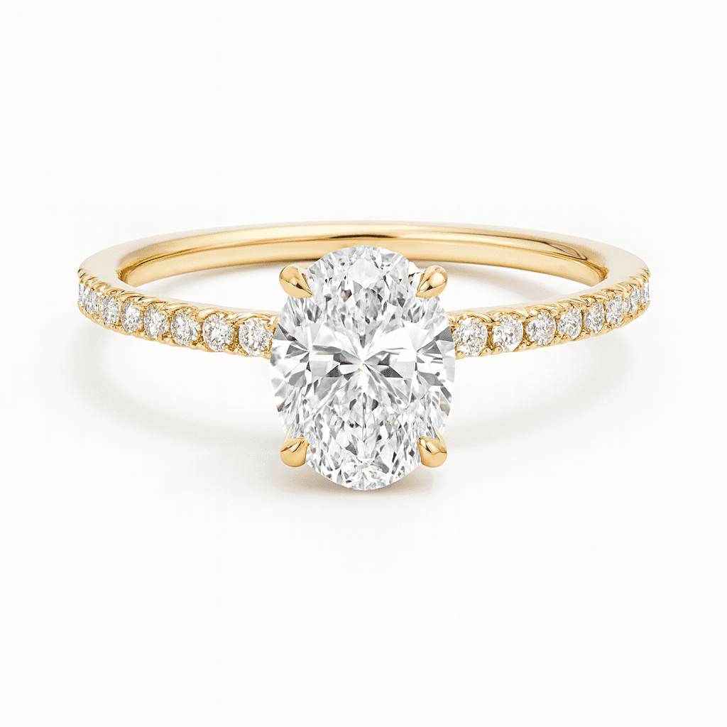Secret Aura Halo Oval 1ct Diamond in 9ct Yellow Gold, 18ct Yellow Gold