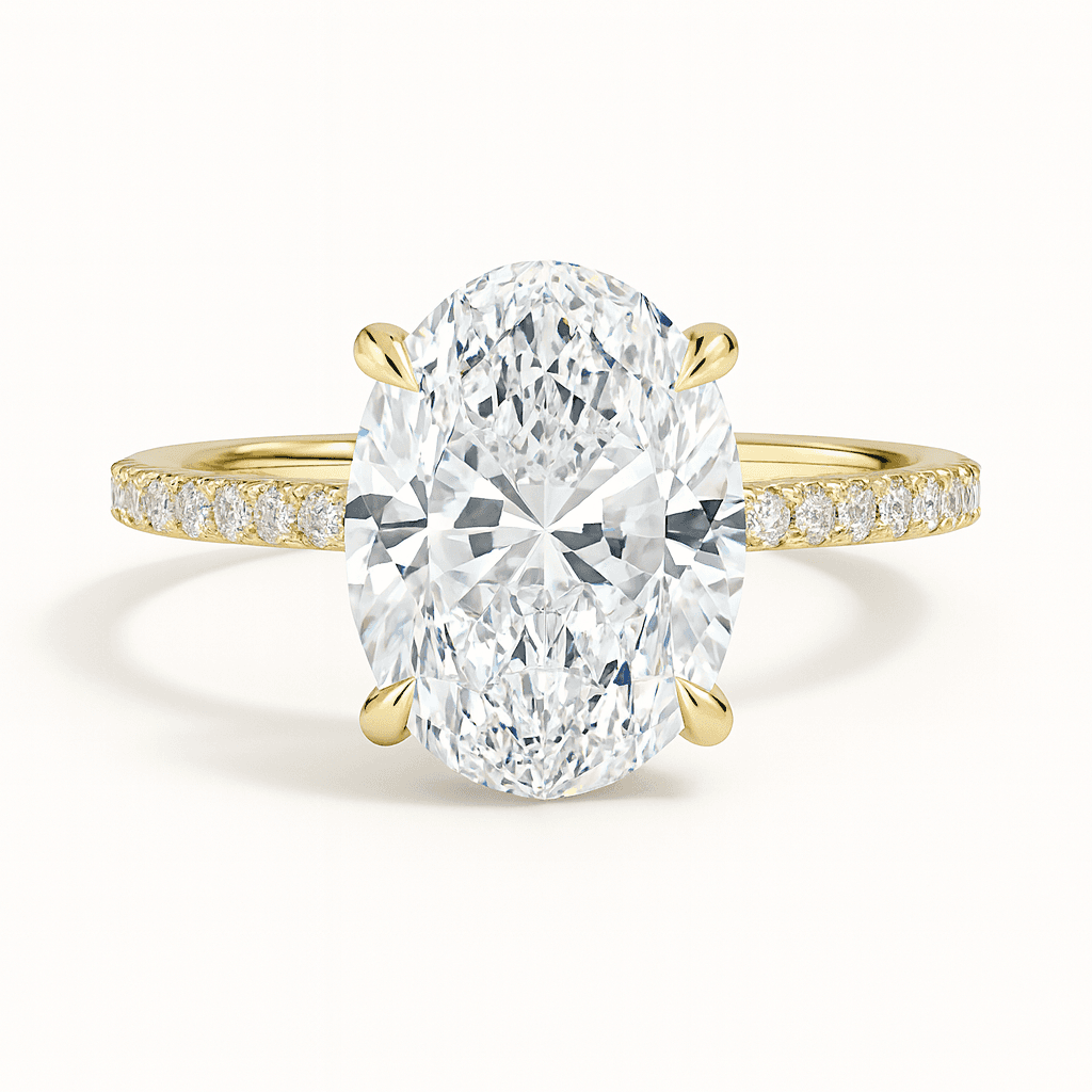 Secret Aura Halo Oval 3ct Diamond in 9ct Yellow Gold, 18ct Yellow Gold